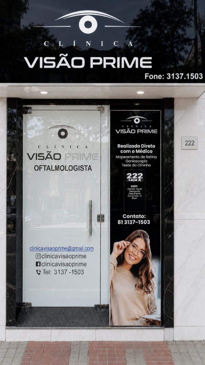 Fachada da Clínica Visão Prime na Av. Rio Branco, 222 – Loja A, em Caruaru